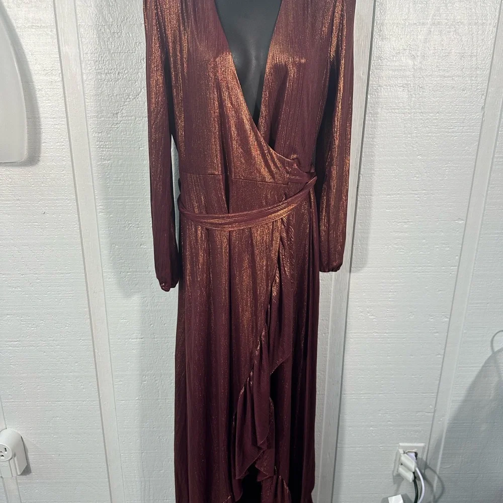 WAYF Women’s Meryl Long-Sleeve V Neck Metallic Wrap Long Sleeve Dress SZ XS NWT - Picture 5 of 14